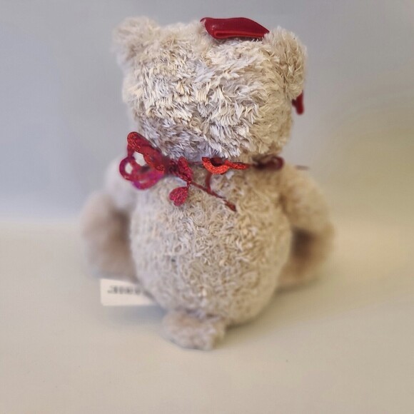 Galerie Sitting Teddy Bear Red Bow Heart Collar Soft Plush Stuffed Animal 6" - Picture 3 of 11